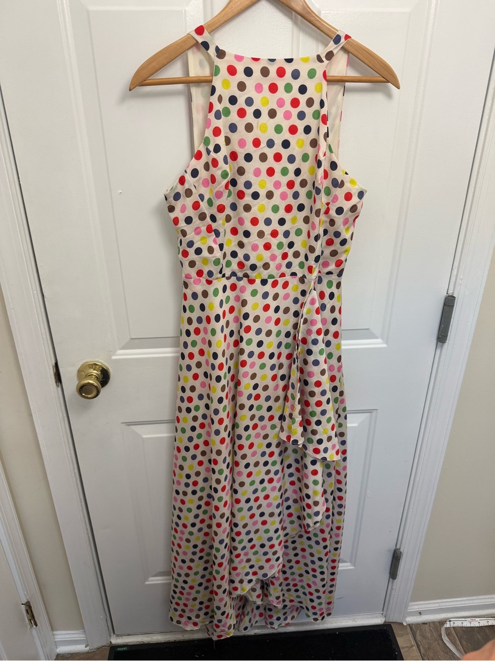 Eva Franco Colorful Polka Dot Midi Dress Size 8 Ruffle Retro Whimsical Summer